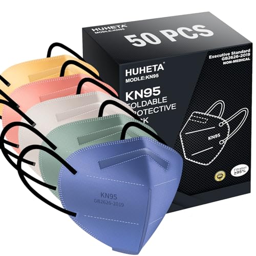 HUHETA 50 Packs KN95 Face Mask 5-Ply Breathable & Comfortable Filter Safety Mask (50PCS-MTC I Color) - color: 50pcs-mtc I Color