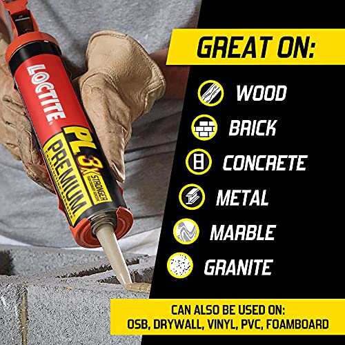 Loctite PL Premium Polyurethane Construction Adhesive, Versatile Construction Glue for Wood, Concrete, Metal & More - 28 fl oz Cartridge, Pack of 1 - size: 1 Pack, style: 28 fl oz