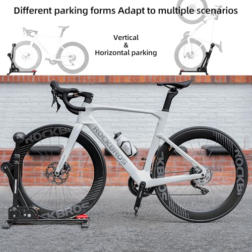 ROCKBROS Bike Stand 2-in-1 Vertical & Horizontal Bike Stand Floor Foldable Adjustable Bike Parking Rack for 24" -27.5" Mountain Road Bike Indoor Storage Garage