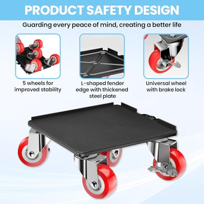 Upgrade 3474LBS Heavy Duty Furniture Dolly & Movers, 6.5" Carbon Steel Panel with 5 360° Rotatable Rubber Universal Wheels, Includes Non-Slip Sliders & Lifter Tool for Moving Pianos, Sofa, Appliances - color: Black(upgrade)