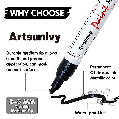Artsunlvy Permanent Paint Pens Paint Markers - 2 Pack Black & White Oil Based Quick Dry Waterproof Markers For Tire, Rubber,Wood, Rocks, Metal, Canvas - color: White & Black