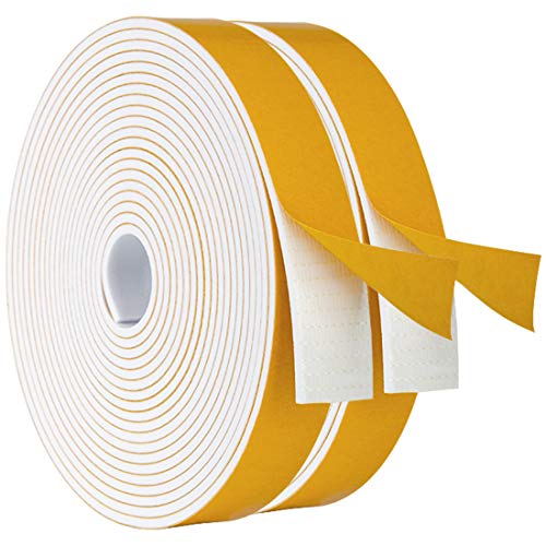 White Foam Sealing Weather Stripping Window Seal Door Frame Insulation Closed Cell High Density Wide Adhesive Foam Tape, 1" Wide X 1/8" Thick, 19.6 Ft X 2 Rolls, Total 39.2 Feet - color: White, size: 1 In x 1/8 In x 39Ft