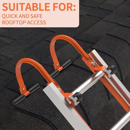 2 Pack Heavy Duty Ladder Roof Hook with Wheel Rubber Grip T-Bar for Damage Prevention,500 lbs Weight Ratin,Fast & Easy to Access Steep Roof