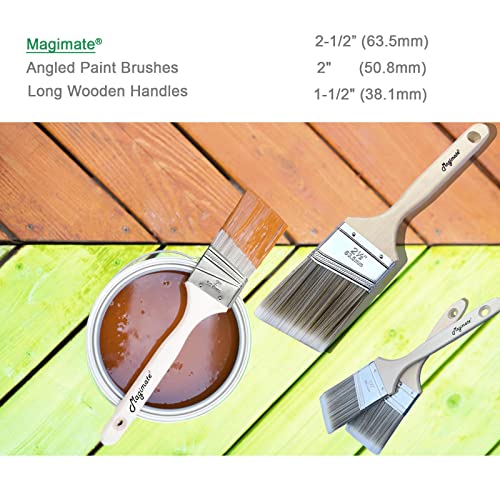 Magimate Wood Stain Paint Brush Set Angled Sash and Flat Painting Brushes Assortment for Baseboards, Wall Trim, House Touch-Ups, Cabinets and Fence Staining, Pack of 5