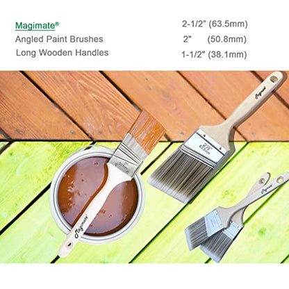 Magimate Wood Stain Paint Brush Set Angled Sash and Flat Painting Brushes Assortment for Baseboards, Wall Trim, House Touch-Ups, Cabinets and Fence Staining, Pack of 5