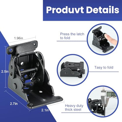 8 Pack 90 Degrees Folding Table Legs Brackets, Lock Extension Support Bracket Heavy Duty Folding Brackets, Black Baking Paint Foldable Self-Lock Hinges with Screw for Table Chair Bed Leg Feet