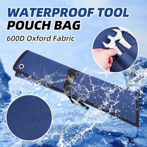 16 Pockets Wrench Roll Organizer, Rolled Tool Pouch Bag with Water Proof Oxford Cloth, Blue - color: Blue