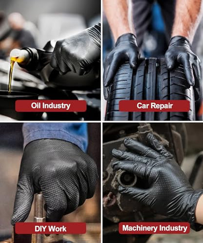 NEOTRIL 8 Mil Heavy Duty Disposable Nitrile Gloves with Diamond Texture Grip Rubber Gloves Latex & Powder Free - color: Box of 200 / Black, size: XX-Large