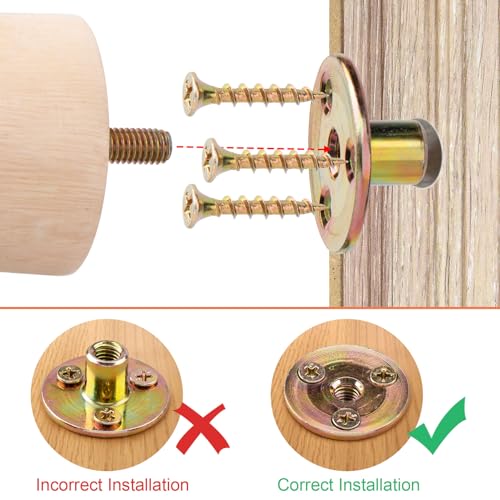 HINZIC 8 Sets Leg Mounting Plates, Furniture Legs Attachment Industrial Strength T-Plate M8 Sofa Legs with Hanger Bolts Screws for Leg Chair Couch Cabinet Couche Repair