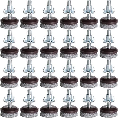 Anwenk Furniture Levelers - Adjustable Feet for Table and Chair, T-Nut Leg Levelers With High-Density Felt, 1/4-20x1" Threaded Shank, 24 Pack - color: Furniture Levelers 24pack-with T-nuts