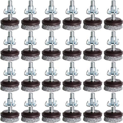 Anwenk Furniture Levelers - Adjustable Feet for Table and Chair, T-Nut Leg Levelers With High-Density Felt, 1/4-20x1" Threaded Shank, 24 Pack - color: Furniture Levelers 24pack-with T-nuts