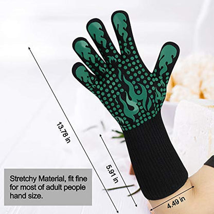 Comsmart BBQ Gloves, 1472 Degree F Heat Resistant Grilling Gloves Silicone Non-Slip Oven Gloves Long Kitchen Gloves for Barbecue, Cooking, Baking, Cutting - color: Green, size: long