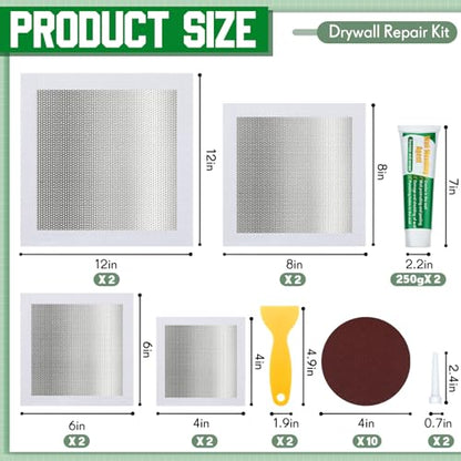 Landical 24 Pieces Large Drywall Repair Kit 4/6/8/12 Inch Drywall Patch Kits with Scraper, Wall Mending Agent Mending Heavy Duty Self Adhesive Mesh Patch for Large Hole Wall and Ceiling