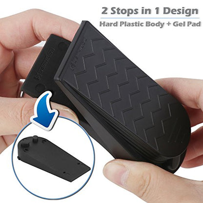 4-Pack Premium Door Stoppers with 2-in-1 Soft Rubber & Hard Plastic Design - Heavy Duty Wedge Stops for Floor Gaps, Child & Finger Safety, Fits Carpet/Tile/Hardwood Floors (Black) - size: 4pcs Set