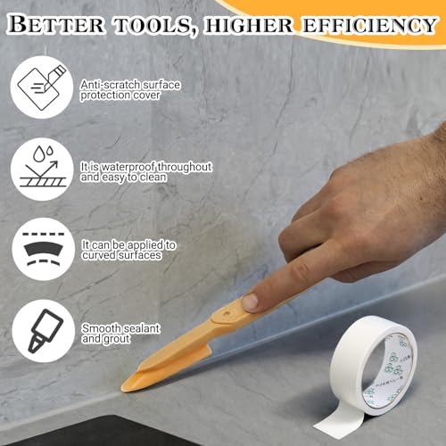 8 Pcs Silicone Caulking Tool Kit 4 Sizes Caulk Finishing Tool with 2 Roll White Masking Tape Reusable Sealant Spatula Spreader for Corner Gap Seam Brick Skirting Kitchen Bathroom