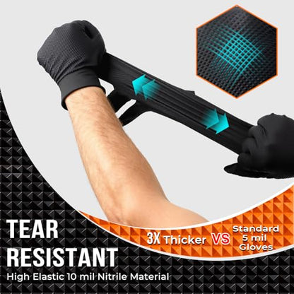 ANBOSON 10 Mil Diamond Textured Nitrile Gloves, Heavy Duty Disposable, Extra Thick, Latex & Powder Free, Chemical and Puncture Resistant, Ideal for Auto Repair, Cleaning, Painting, X-Large - color: Black of 100, size: X-Large