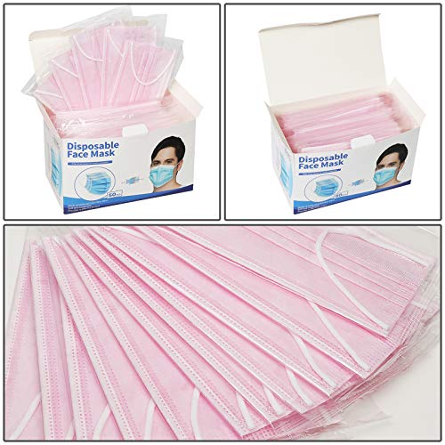 PM PERFORMOTOR 50 Packs Individually Sealed 3-Ply Disposable Pink Face Mask Protective Mouth Cover - color: Pink Individual