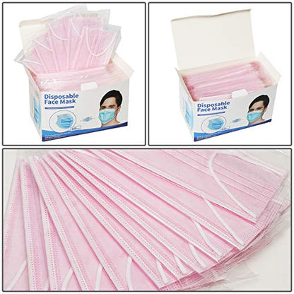 PM PERFORMOTOR 50 Packs Individually Sealed 3-Ply Disposable Pink Face Mask Protective Mouth Cover - color: Pink Individual