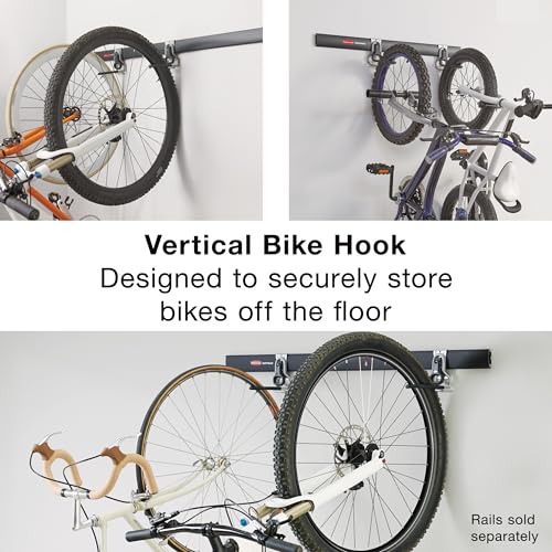 Rubbermaid FastTrack Garage Organization System Vertical Bike Hook Black Holds up to 50 Pounds Wall Mount and Heavy Duty Garage Hanger for Bike Storage - size: 1 Count (Pack of 1), style: Bike Hook