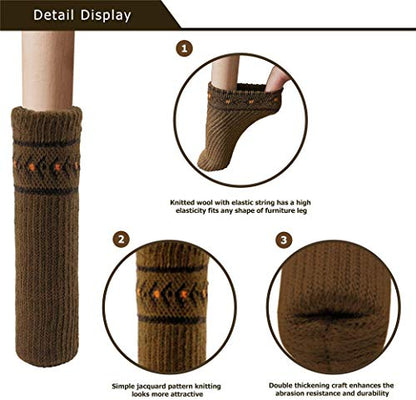 Ulalaza 32Pcs Chair Leg Floor Protectors Knitted Furniture Feet Non-Slip Wear-Resistant Noise-Reducing Chair Covers Caps Set (Brown, Acrylic, Round, Square) - color: Style 3-brown