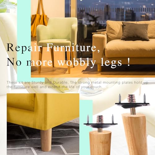 Swpeet 8 Sets Black 12 Degree + Flat Angled Leg Mounting Plates with Hanger Bolts Screws, Furniture Leg Attachment Plates Industrial Strength T-Plate M8 Sofa Legs with Hanger Bolts - style: Black Flat + 12° Furniture Legs