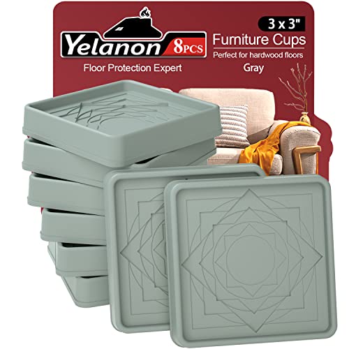 Furniture Coasters,8 Pcs 3" Furniture Caster Cups-Non Slip Furniture Pads Hardwoods Floors-Non Skid Furniture Grippers,Anti Slide Floor Protector for Bed Couch Stoppers - color: 8pcs3"square Gray Star