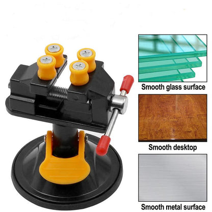 Universal Mini Table Bench Screw Clamp Engraving Table Vice 360 Rotatable Adjustable Table Vise Suction Cup Base for Jewelry Watch Walnut