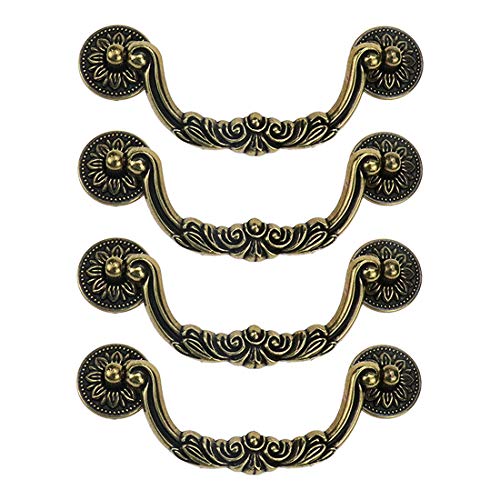 Geesatis 4 Pack Antique Bronze Drawer Pulls - 5" Hole Centers Arch Shaped Cabinet Handles for Jewelry Box, Dresser & Furniture,Vintage Decorative Knobs with Mounting Screws,Green Bronze - style: D