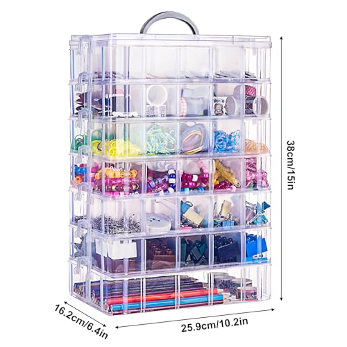 SGHUO 7-Tier Stackable Storage Container Box with 70 Compartments, Plastic Organizer Box for Arts and Crafts, Toy, Fuse Beads, Washi Tapes, Sewing Supplies - style: 7 tier