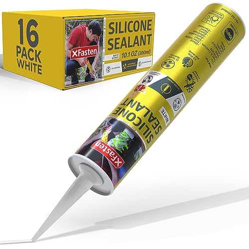 XFasten White Silicone Caulk Bulk 10.1oz (16-Pack, 161.6oz Total) Odorless 100% Silicone Paintable Waterproof Sealant for RV Caulking Exterior, Bathtub Caulk, Window | Weatherproof Bathroom Caulk - size: 16-Pack