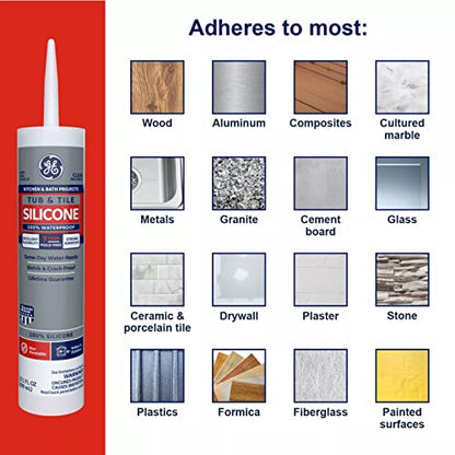 GE Sealants & Adhesives GE612 Tub & Tile Silicone 1 Sealant, 10.1oz, Clear (Pack of 3) - size: 10.1oz (Pack of 3)