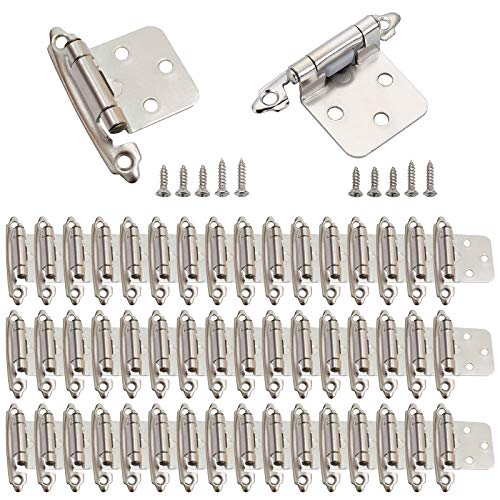 50 Pack Cabinet Door Hinges, 1/2 Inch Self Closing Overlay Hinges for Face Frame Kitchen and Bathroom with Easy Installation, Satin Nickel（25 Pairs - color: Nickel, size: 50 PCS(25 Pairs)