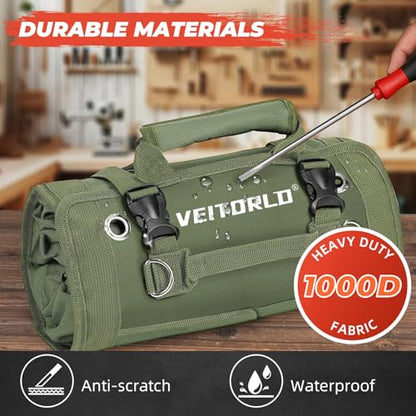 Roll Up Tool Bag, Gifts for Him Men Dad Husband Boyfriend Fathers Day, Portable Tools Storage for Men, Heavy Duty Tool Organizer W/Detachable Pouches for Electrician Mechanic Carpenter - style: Roll-Dark Green