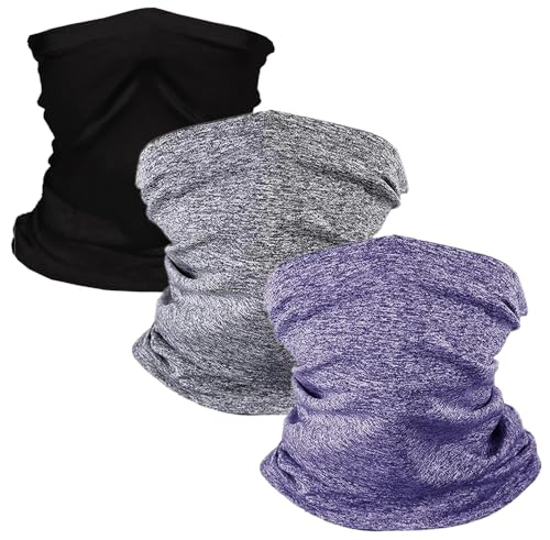 Reusable Neck Gaiter with Filter Insert, Fashionable Cooling Face Covering Bandanas for Men/Women - color: 3pk(black/Purple/Gray)