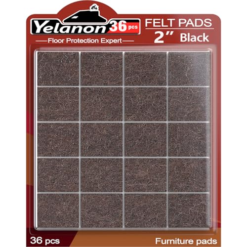 Yelanon Felt Furniture Pads for Hardwood Floors -36 Pcs 2" Premium Floor Protectors for Furniture, Felt Pads for Chair Legs, Brown - size: 36 pcs 2" Square Brown