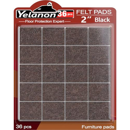 Yelanon Felt Furniture Pads for Hardwood Floors -36 Pcs 2" Premium Floor Protectors for Furniture, Felt Pads for Chair Legs, Brown - size: 36 pcs 2" Square Brown