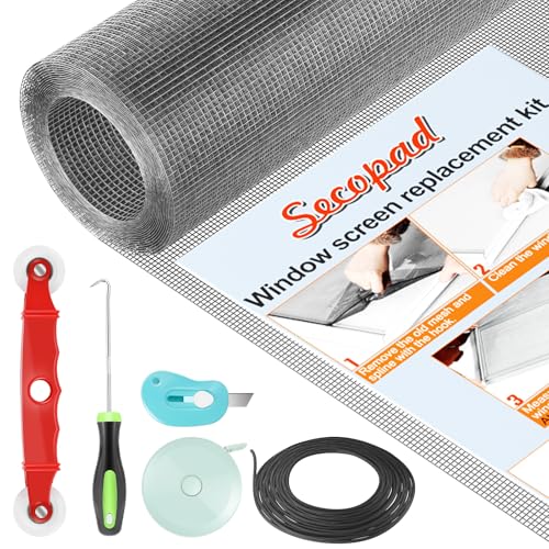 Secopad Window Screen Door Repair Kit, 59" x 159" Screen Door Mesh Replacement Kit, Durable Fiberglass Mesh Roll with Tools for Windows Doors Patio and Porch Replacement, Grey - color: Gray, size: 59in x 159in