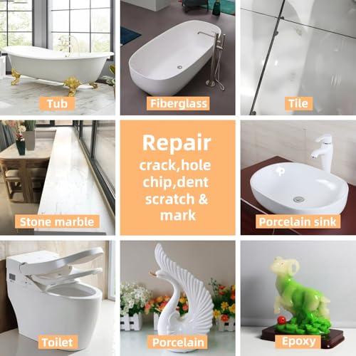 Tub Repair kit White, Enamel, Fiberglass, Ceramic, Tub Tile Toilet Shower Kit,Porcelain Sink chip Filler Acrylic Bathtub Repair Kit for Cracks Chips Dents Holes Scratches Patch and Repairs Chips