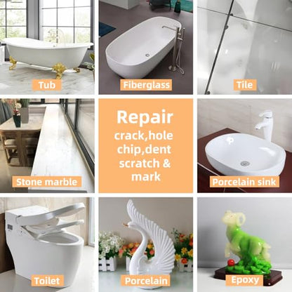 Tub Repair kit White, Enamel, Fiberglass, Ceramic, Tub Tile Toilet Shower Kit,Porcelain Sink chip Filler Acrylic Bathtub Repair Kit for Cracks Chips Dents Holes Scratches Patch and Repairs Chips