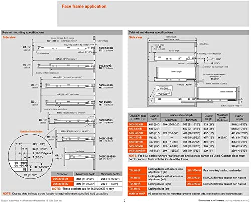 Bundle - 15" BLUM Tandem Drawer Slides with BLUMOTION. Includes Slides 563H, Locking Devices, Rear Mounting Brackets, Screws and Instructions.