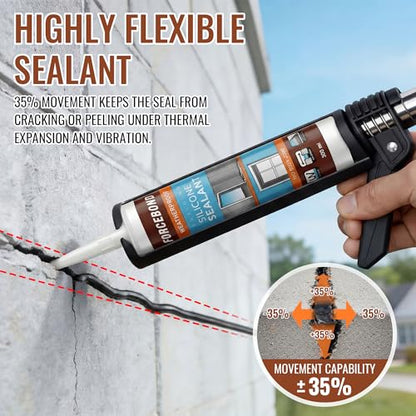 2 Pack Black Silicone Caulk, Neutral Black Caulking Waterproof, 10.1OZ Silicone Sealant for Filling Gaps and Cracks, Shower, Bathroom, Windows & Doors, Bathtub, RV, Pest Entry Blocking