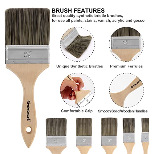Double Thick Chip Paint Brush Set,Wood Stain Brushes for Painting Walls and Fence Staining, Wooden Handle Masonry Paintbrush for Varnish, Paste and Gesso (5 Pack Assorted Sizes)