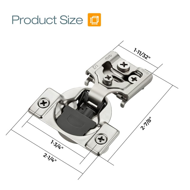 HOME EDIT 2 Pack 1 Pair 1/2 inch Overlay Soft Close Cabinet Hinges for Kitchen, Stainless Steel Three-Way Adjustable, Concealed Self-Closing Door Hinges - size: 1/2 inch Overlay