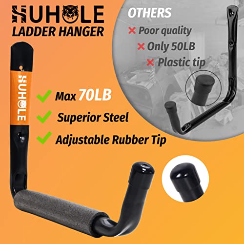 HUHOLE 4 Pack Garage Storage Hooks Heavy Duty – 9.8" Extra Large Jumbo Arm Wall Mount Hangers for Kayak, Ladder, Canoe, Snowboard & Folding Chairs – 70lbs Capacity Utility Organizer Rack (Black) - size: 9.8" Ladder Hanger