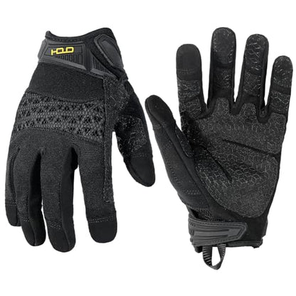 HANDLANDY Mens Work Gloves Touch screen, Utility Mechanic Gloves, Flexible Breathable Fit- Padded Knuckles & Palm - color: Black, size: Medium