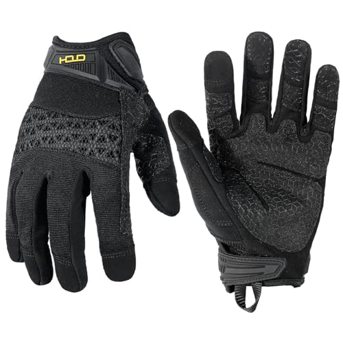 HANDLANDY Mens Work Gloves Touch screen, Utility Mechanic Gloves, Flexible Breathable Fit- Padded Knuckles & Palm - color: Black, size: Medium