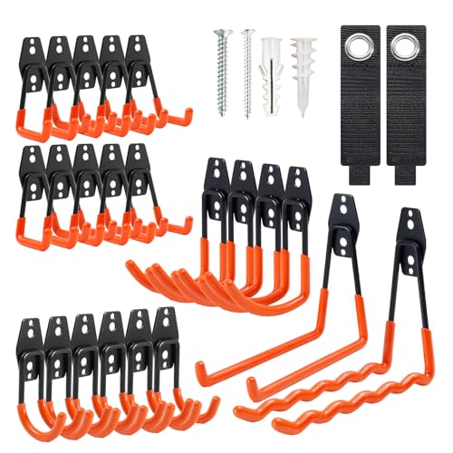 Heavy Duty Garage Hooks, 24 Pack Steel Wall Mount Storage Organizer with Anti-Slip Coating Garage Hook Set for Hanging Ladders, Bikes, Tools, Ropes, Coats - color: Orange, size: 24 Pack