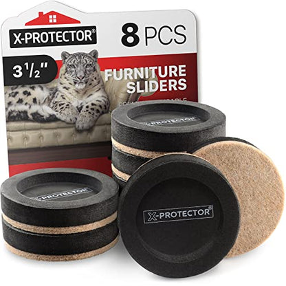 Felt Furniture Sliders for Hardwood Floors X-PROTECTOR 8 PCS 3 ½” - Furniture Slider with Unique Design - Heavy-Duty Furniture Movers for Hard Surfaces - Felt Sliders - Move Your Furniture Easily! - size: 8 Pcs 3 1/2 Inch (New)