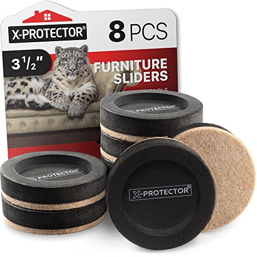 Felt Furniture Sliders for Hardwood Floors X-PROTECTOR 8 PCS 3 ½” - Furniture Slider with Unique Design - Heavy-Duty Furniture Movers for Hard Surfaces - Felt Sliders - Move Your Furniture Easily! - size: 8 Pcs 3 1/2 Inch (New)