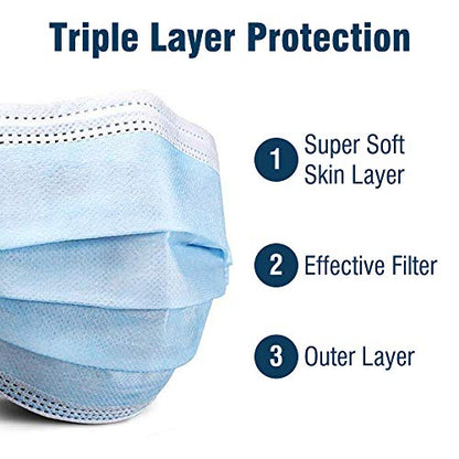WECARE Disposable Face Mask Individually Wrapped - 50 Pack, Printed Masks - 3 Ply - color: Blue